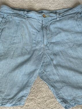 Tommy Bahama Relax 100% Linen Flat Front Shorts Men’s Size 36 Blue White Stripe
